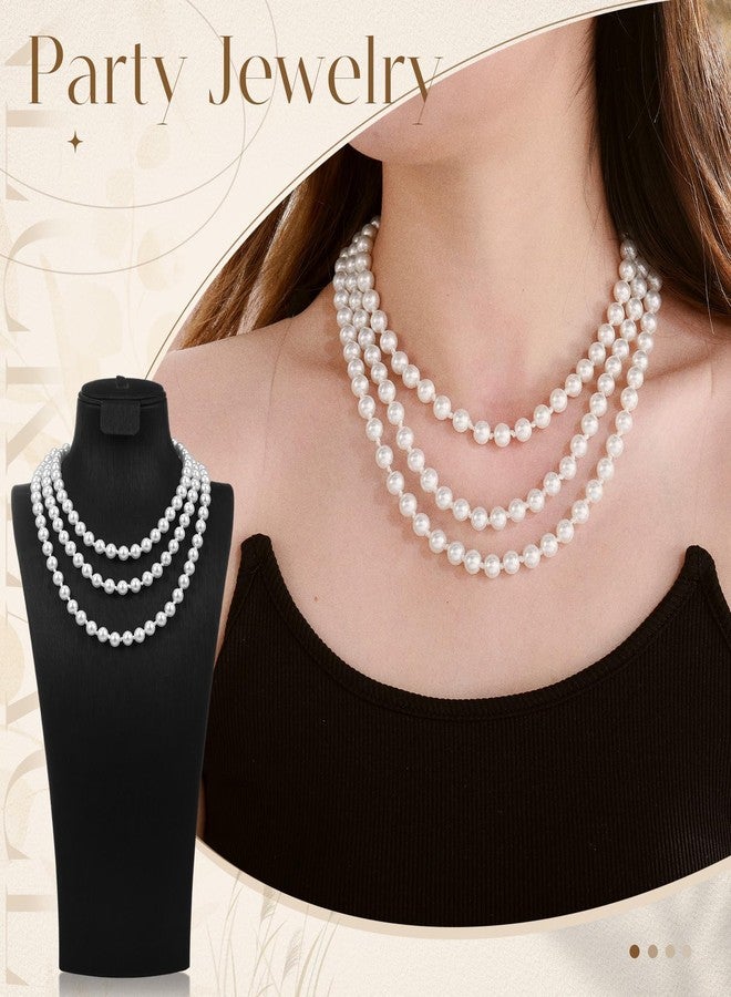 Aurelema 2 Pack Long Pearl Necklace for Women 1920s Costume Jewelry White Faux Pearls Strand Beads for Ladies (60 Inches,8 mm) - Image 2